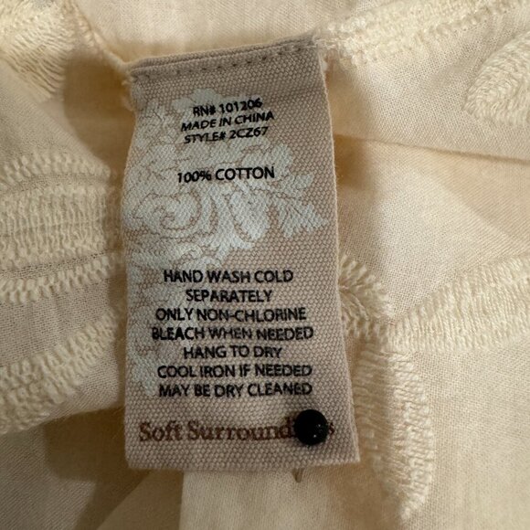 SOFT SURROUNDINGS Top Tunic peasant shirt cream crocheted lace embroidered XS - Picture 7 of 10